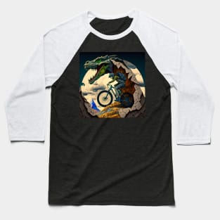 Interesting abstract cartoon mountain biker riding with a dinosaur? Baseball T-Shirt